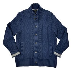 Banana Republic Mens Chunky Cable Knit Cardigan Sweater Fisherman Wool Cotton XL